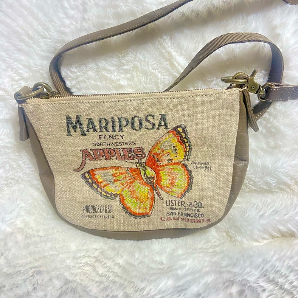 Agnes America Glory Mariposa Beige and Brown Crossbody Bag with Butterfly Design - Picture 4 of 11
